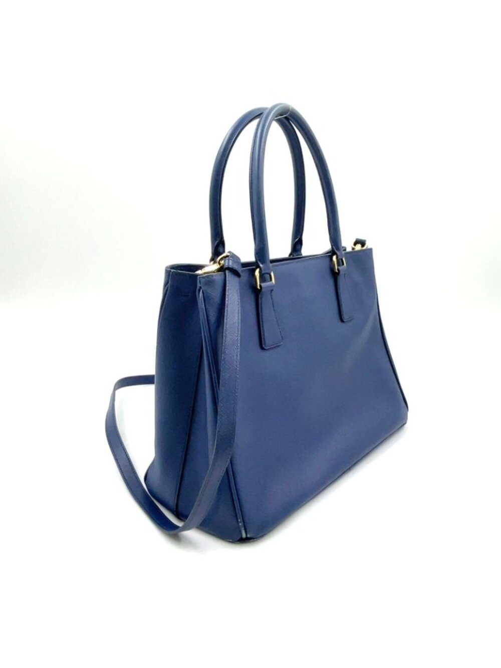 ★SOLD★ Prada Galleria 2-Way Shoulder Leather Blue Handbag Gold - Picture 2 of 15